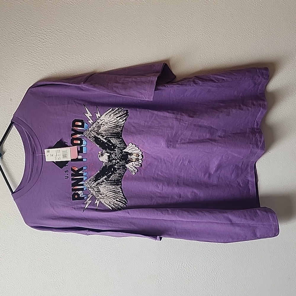 Pink Floyd Women's Short-Sleeve Oversized Graphic T-Shirt (Purple, Large, XL)